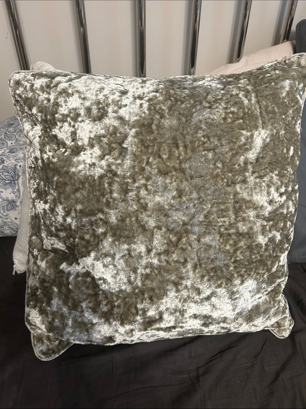 Velvet Crush Decorative down feather filled Throw Pillow - Olive Green